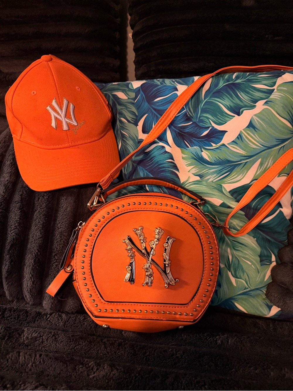 New Era Orange Round Studded Crossbody Bag